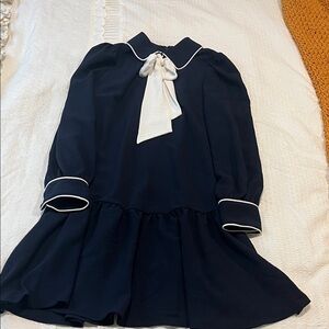 DKNY Navy Dress with White Trim and Bow